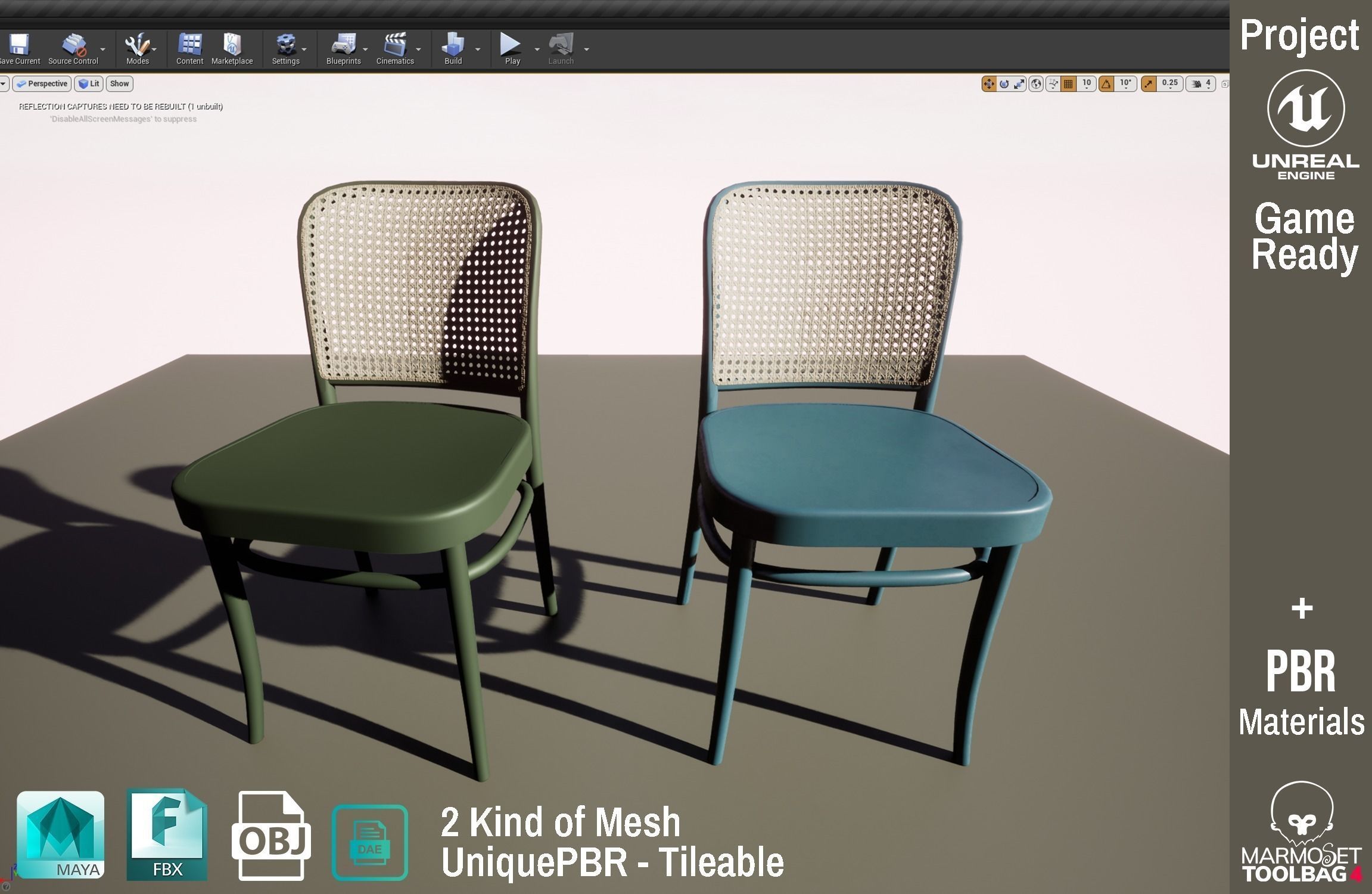 Ton Chair 811 Blue Painted Design PBR - Lumion - UE4 Low-poly 3D model_4