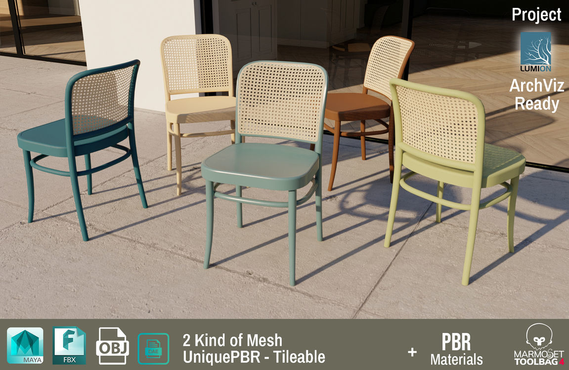 Ton Chair 811 Blue Painted Design PBR - Lumion - UE4 Low-poly 3D model_5