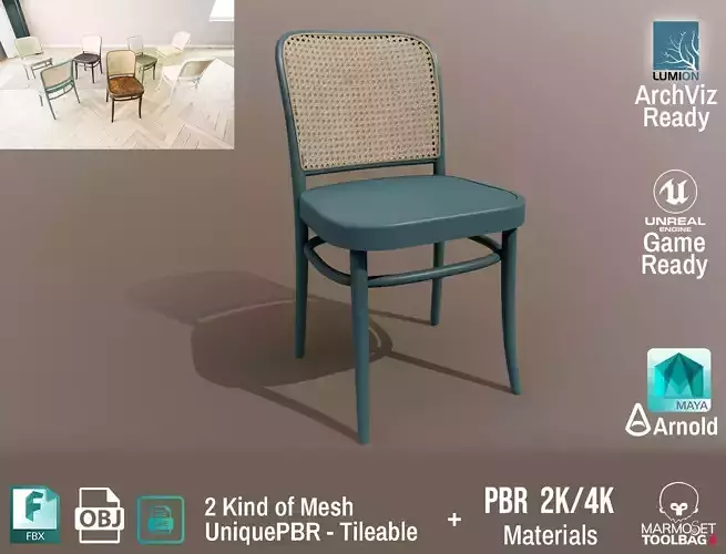 Ton Chair 811 Blue Painted Design PBR - Lumion - UE4 Low-poly 3D model