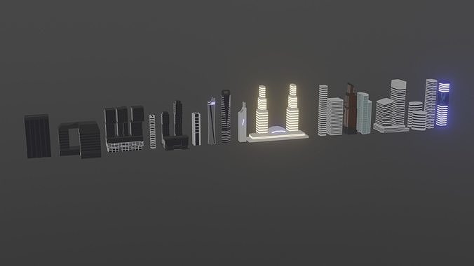 Simple skyscrapers pack Low-poly 3D model