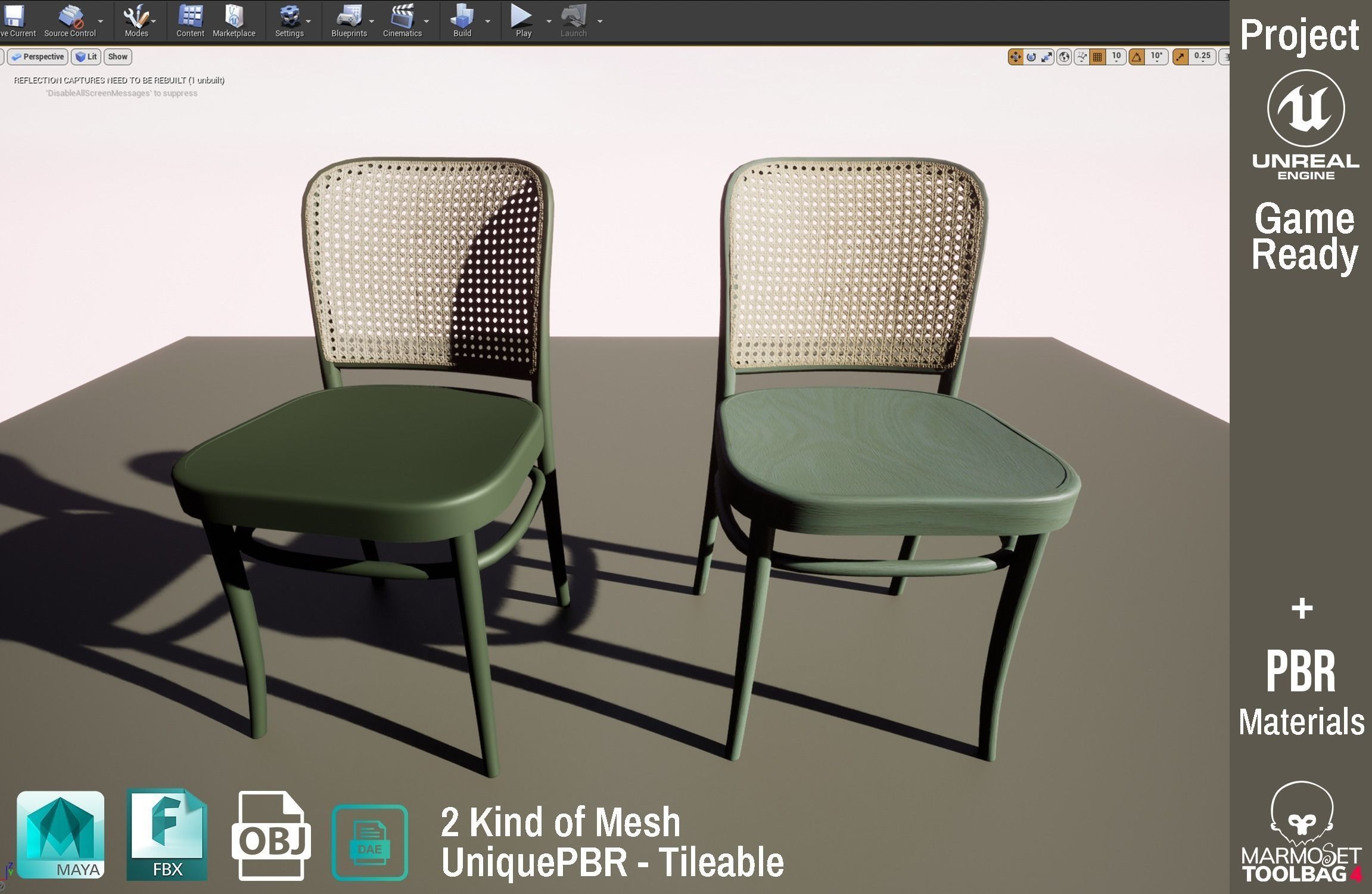 Ton Chair 811 Green Wood Design PBR - Lumion - UE4 Low-poly 3D model_4