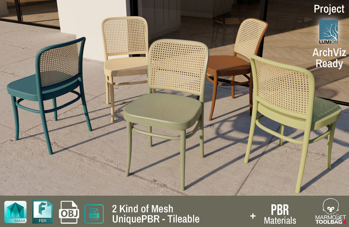 Ton Chair 811 Green Wood Design PBR - Lumion - UE4 Low-poly 3D model_5