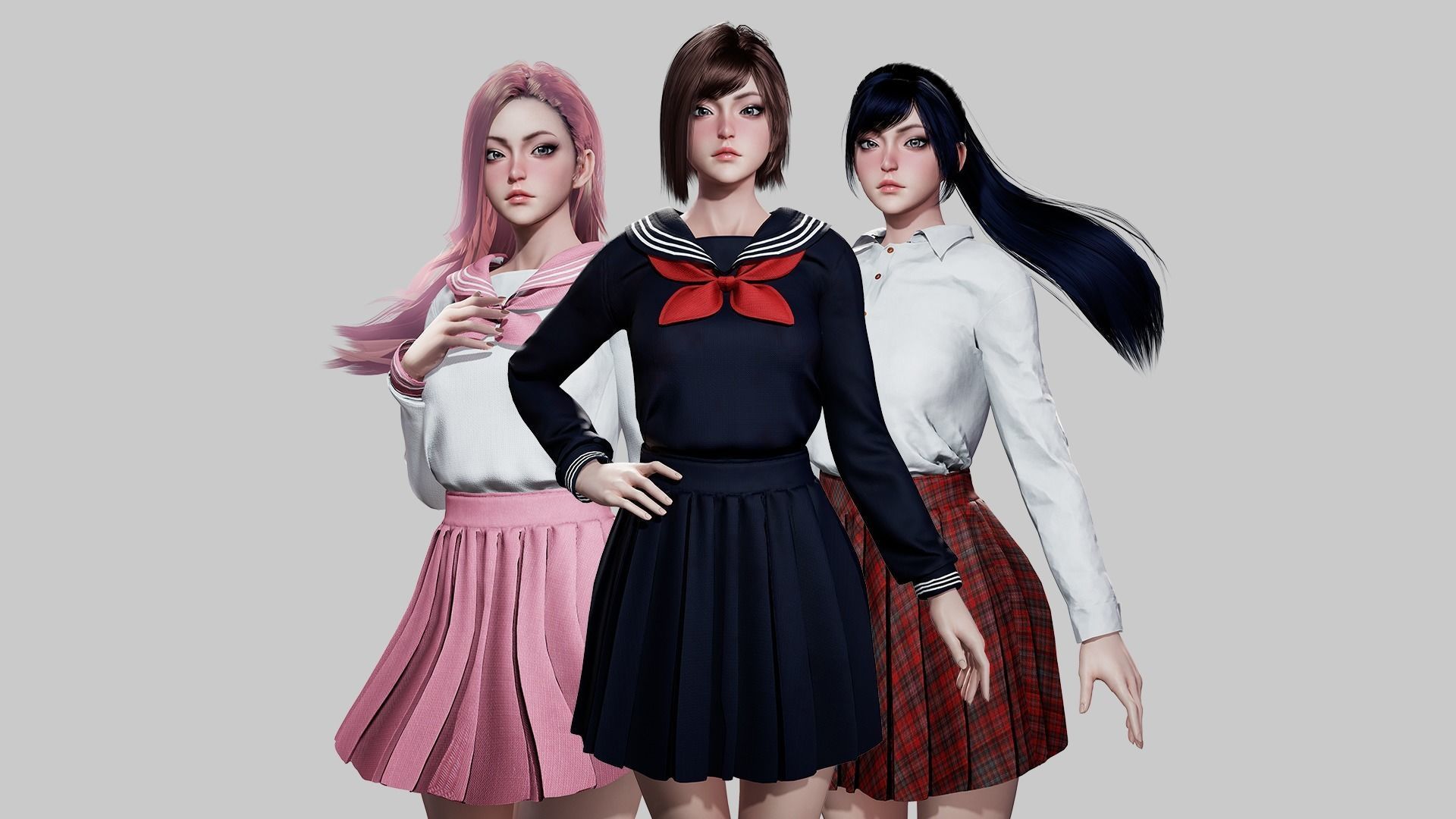 School Girls - Game Ready Low-poly 3D model_2