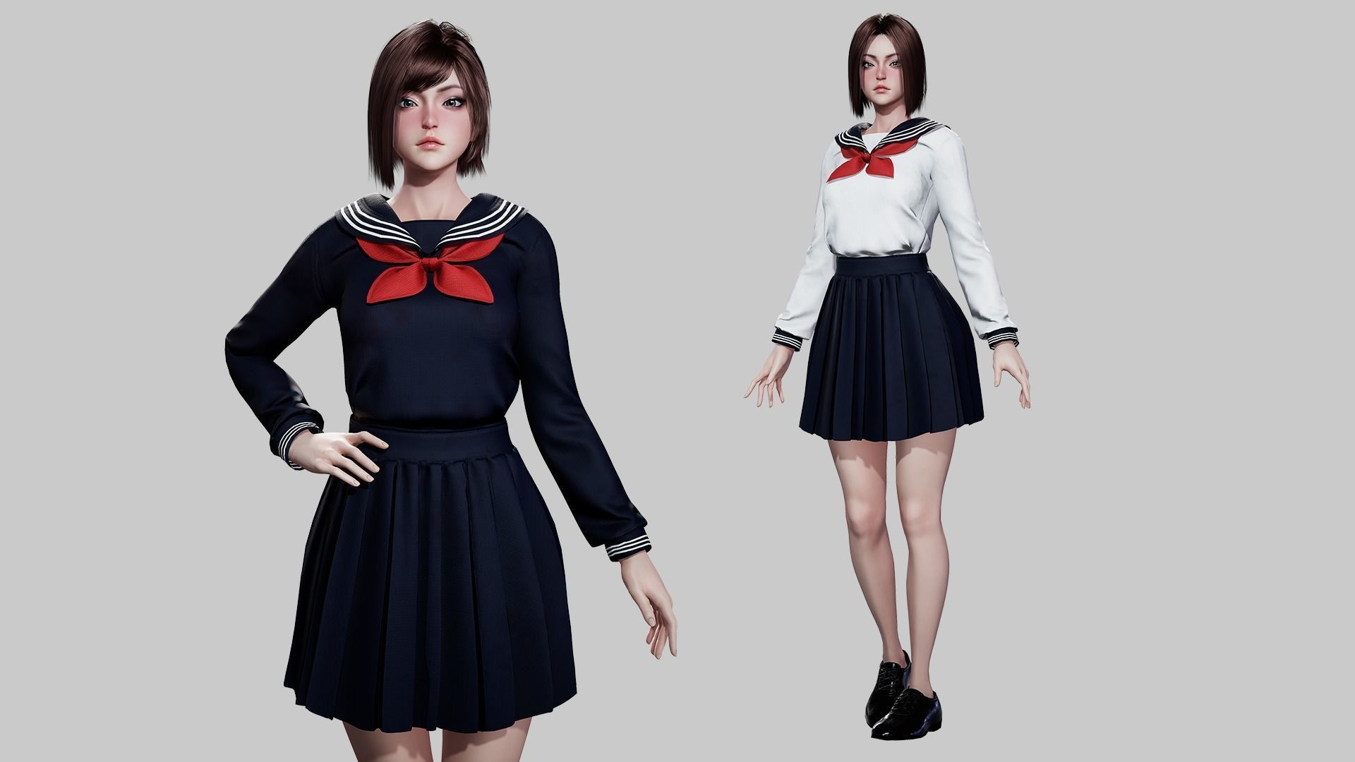 School Girls - Game Ready Low-poly 3D model_3