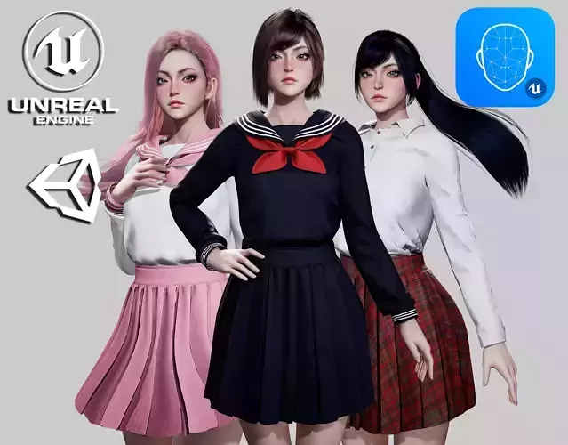 School Girls - Game Ready Low-poly 3D model