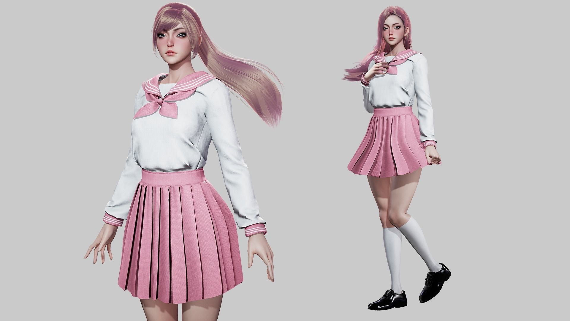 School Girls - Game Ready Low-poly 3D model_4