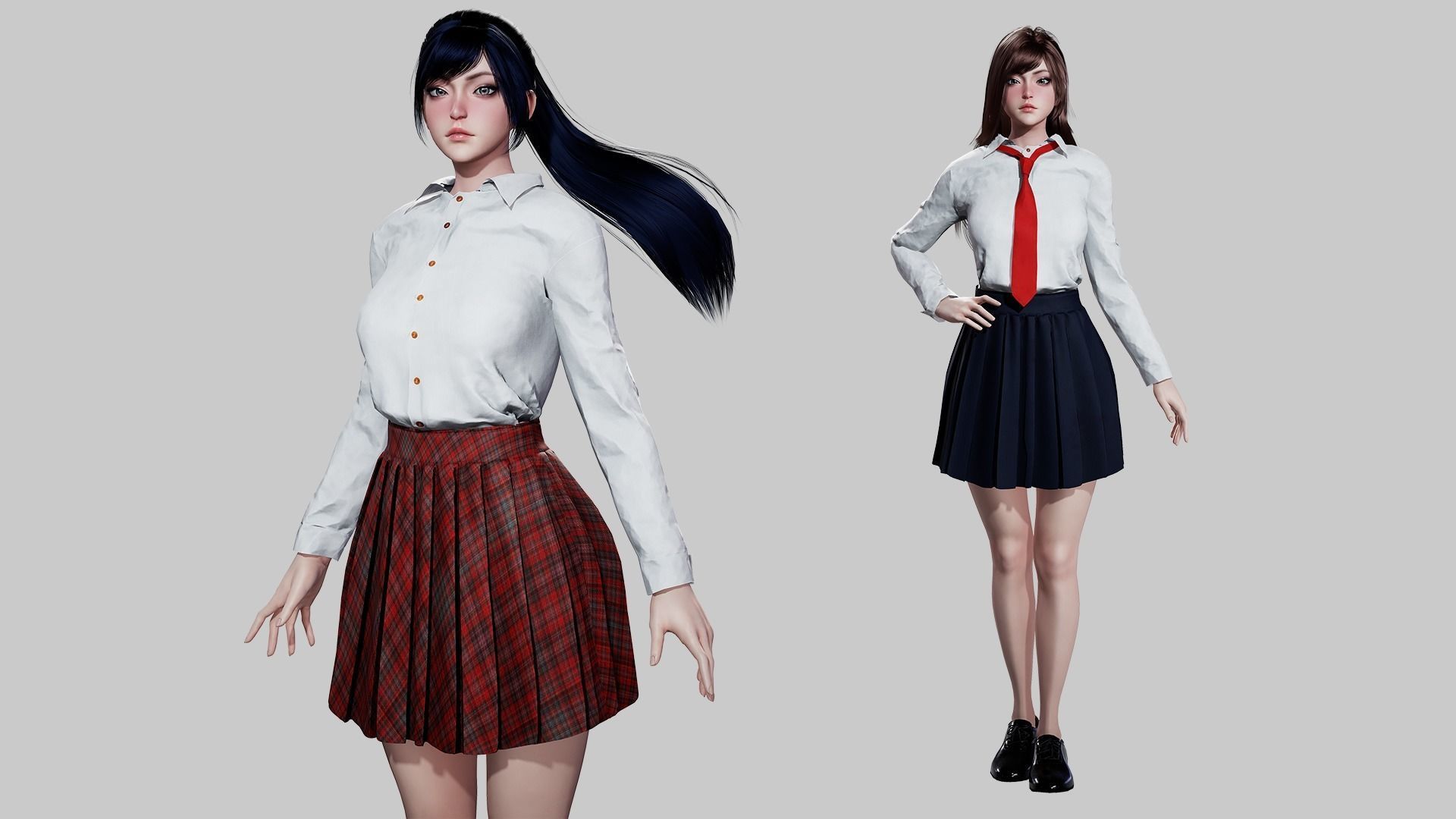 School Girls - Game Ready Low-poly 3D model_5