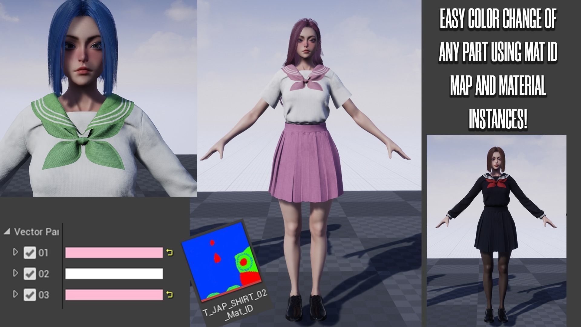 School Girls - Game Ready Low-poly 3D model_14