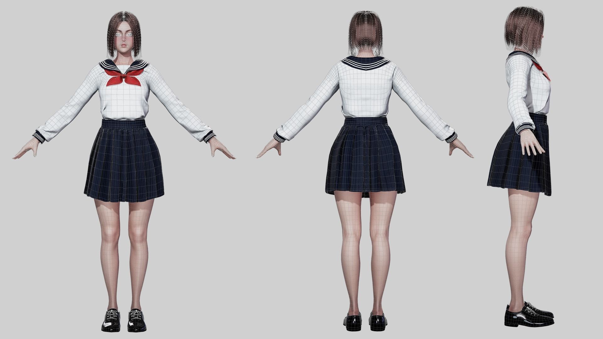 School Girls - Game Ready Low-poly 3D model_7