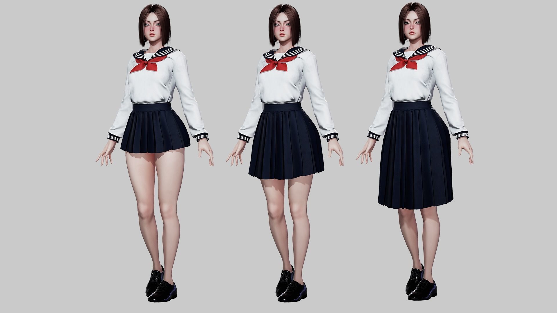 School Girls - Game Ready Low-poly 3D model_9