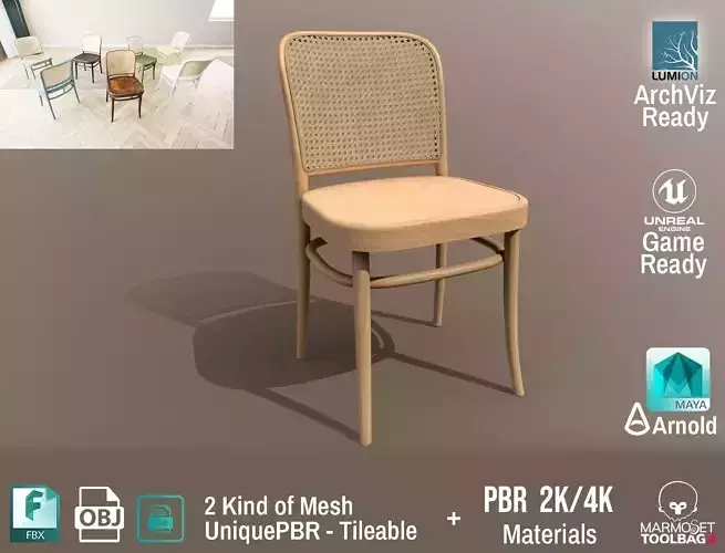 Ton Chair 811 Light Wood Design PBR - Lumion - UE4 Low-poly 3D model