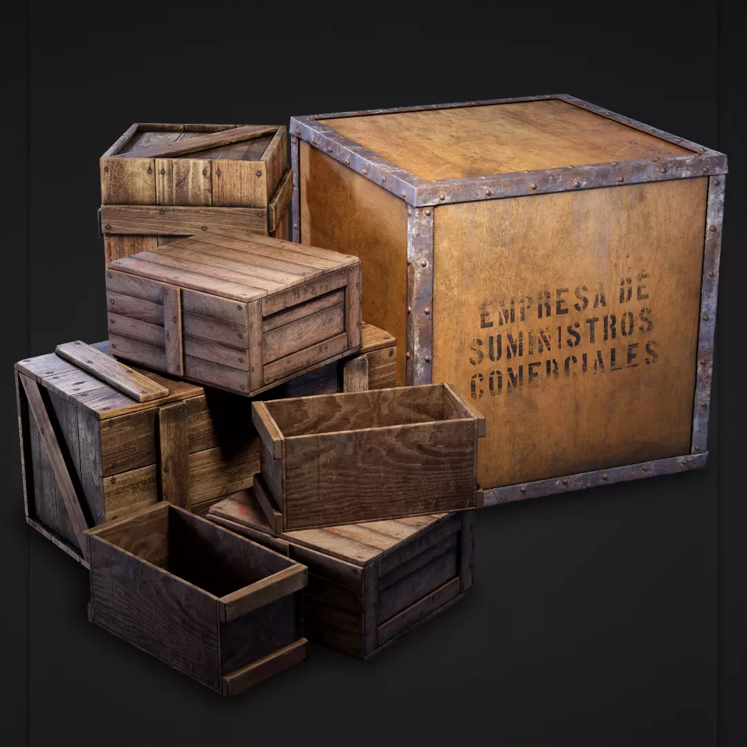 Crates and Boxes Low-poly 3D model
