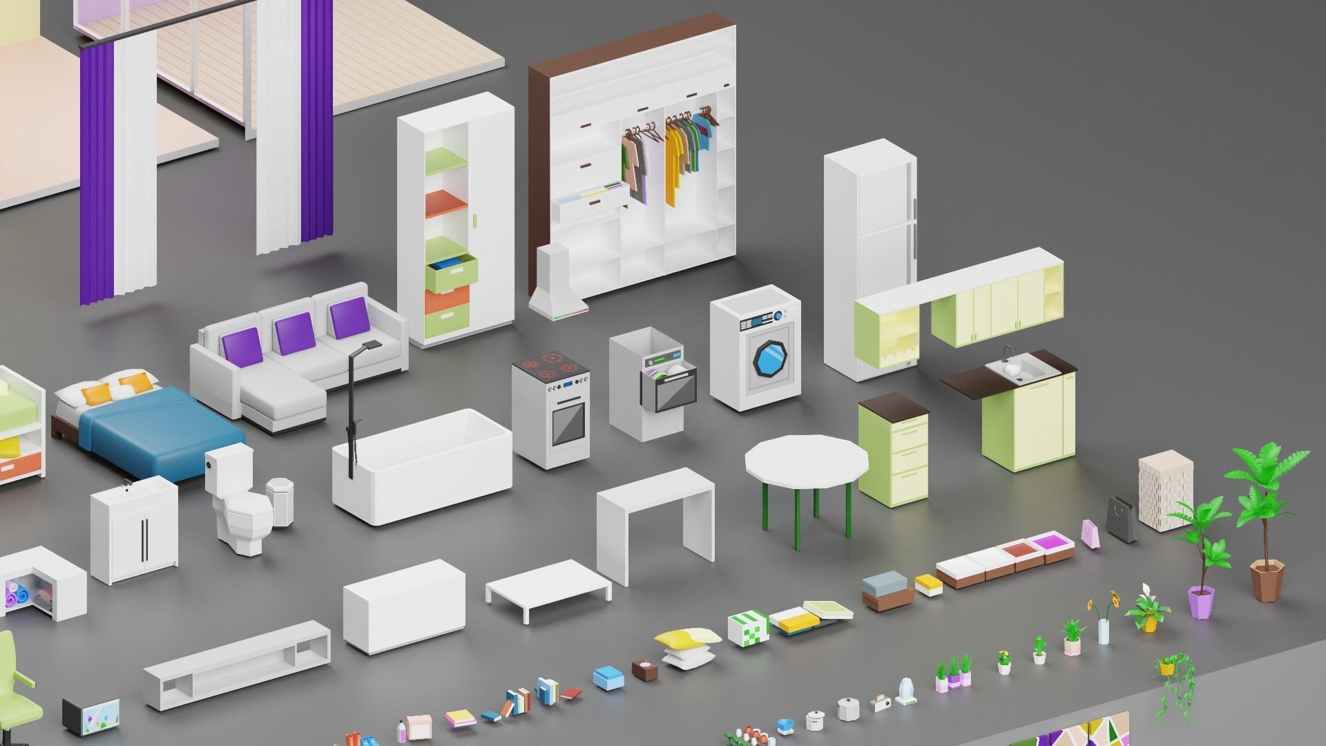 Simple apartment interiors pack 2 Low-poly 3D model_13