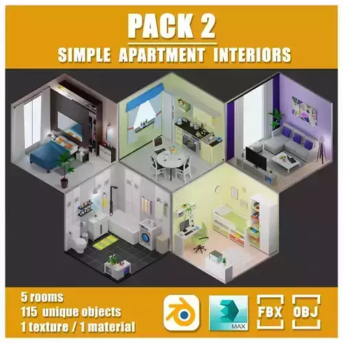 Simple apartment interiors pack 2 Low-poly 3D model