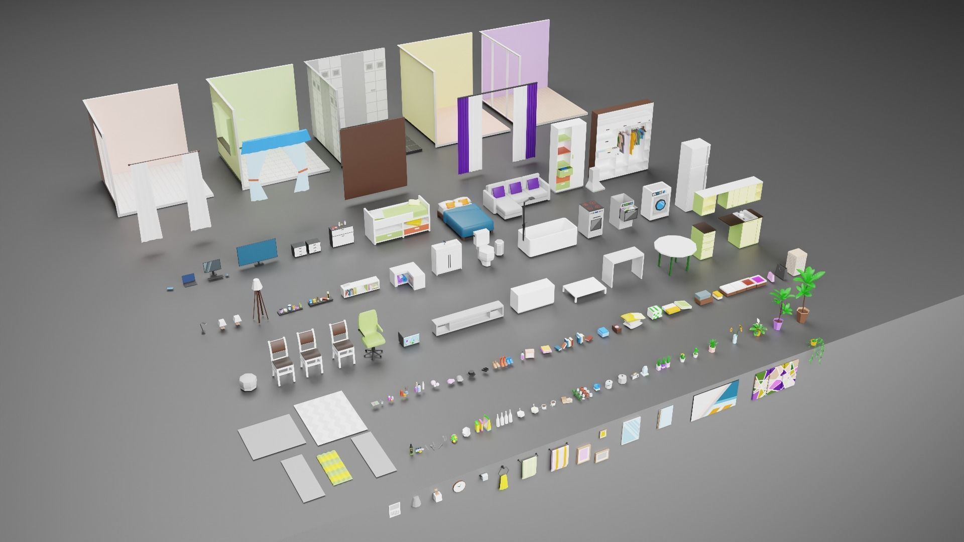 Simple apartment interiors pack 2 Low-poly 3D model_12
