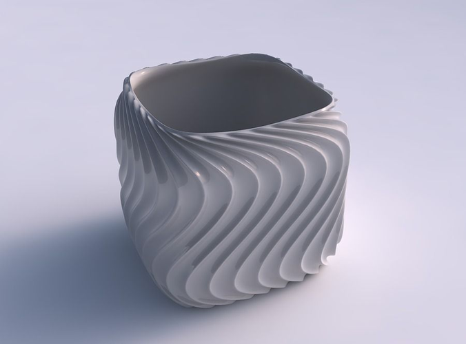 Vase quadratic stumpy with wavy extruded lines 4