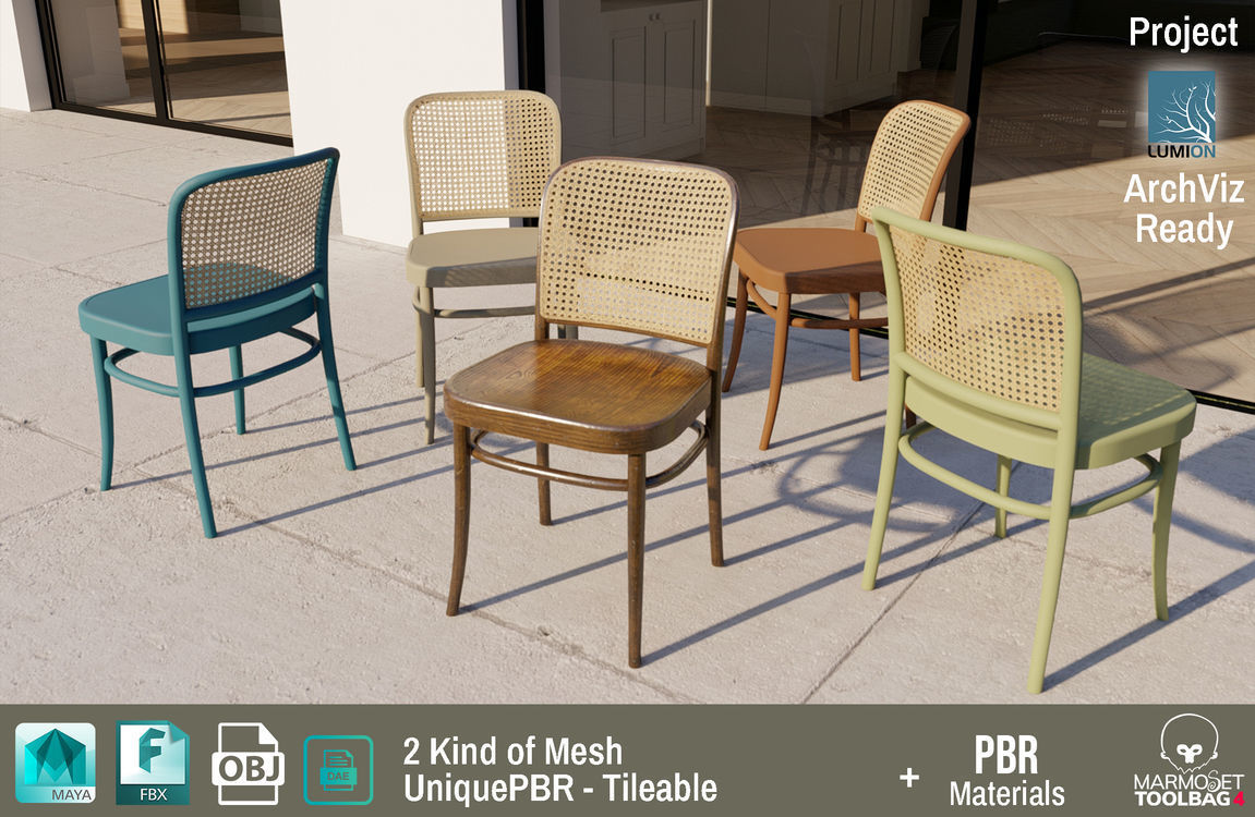 Ton Chair 811 Old wood Design PBR - Lumion - UE4 Low-poly 3D model_5