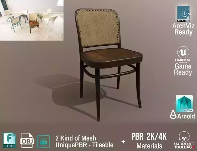 Ton Chair 811 Old wood Design PBR - Lumion - UE4 Low-poly 3D model
