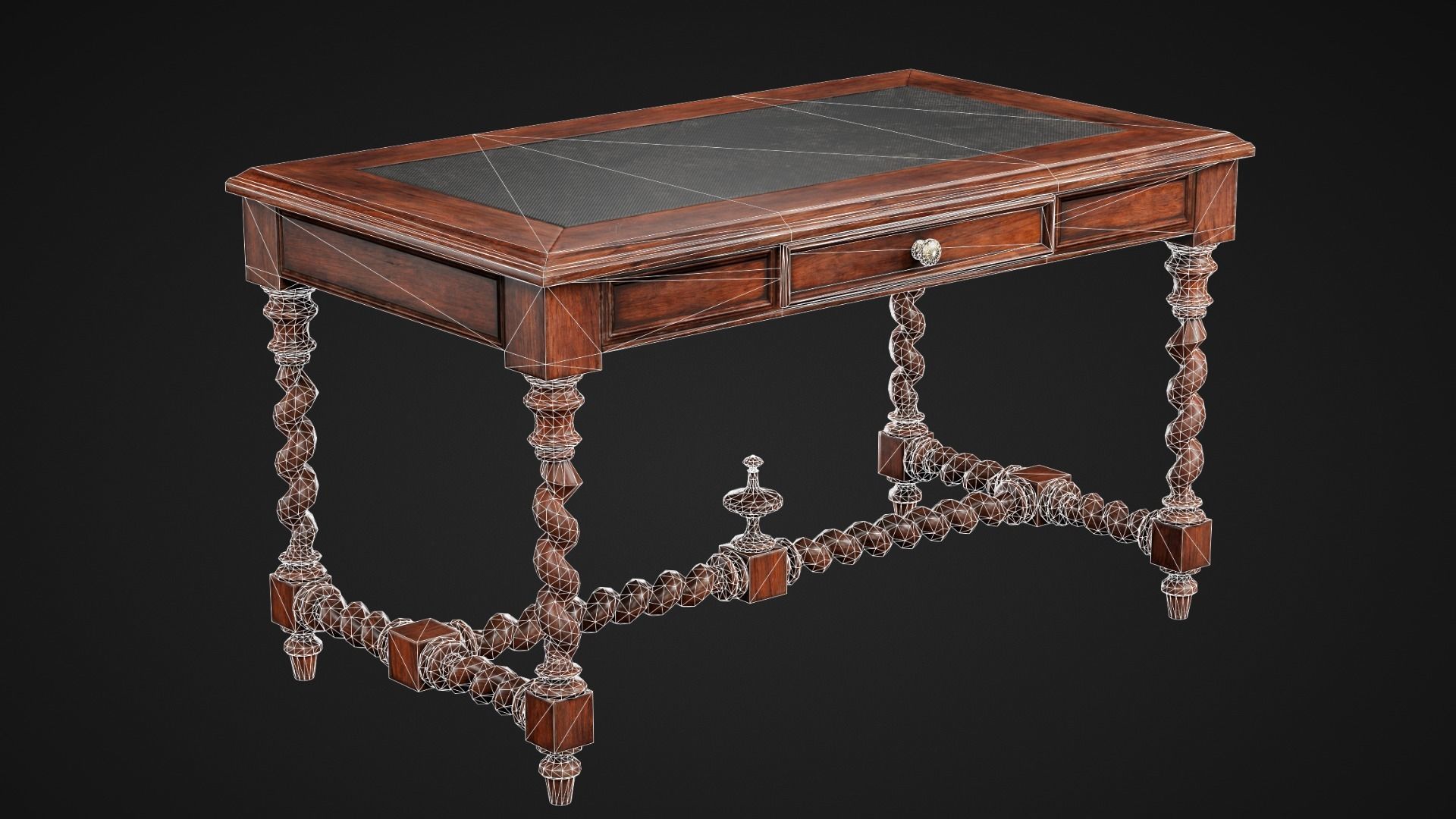 Wooden Desk Low-poly 3D model_2