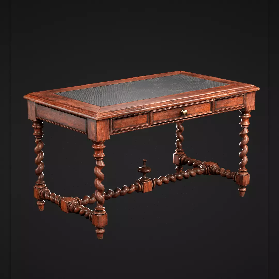 Wooden Desk Low-poly 3D model_0
