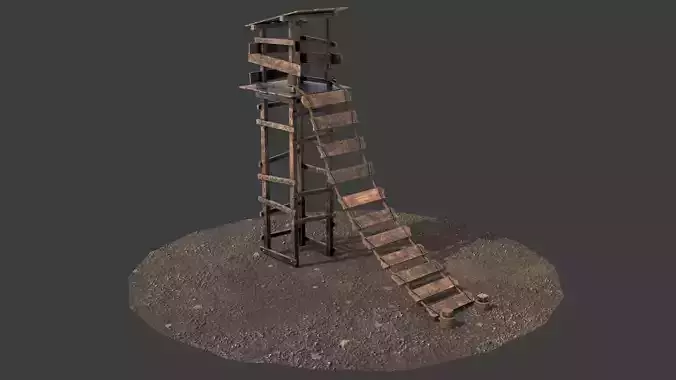 Wooden ladder watch tower 3d model