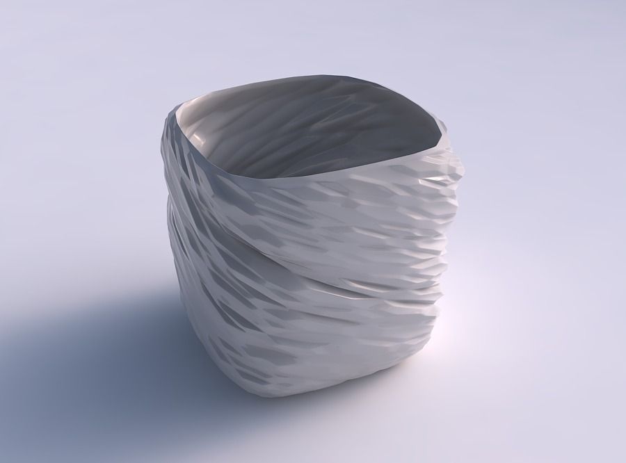 Vase quadratic stumpy with twisted rocky bulges 3D print model_0