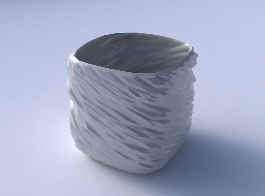 Vase quadratic stumpy with twisted rocky bulges 3D print model_3