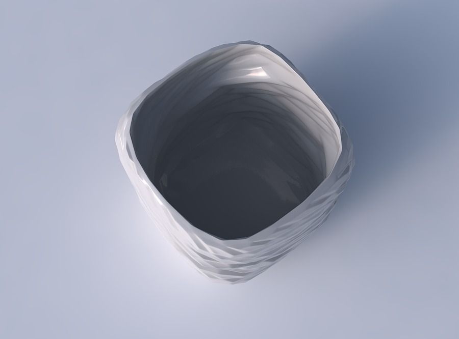 Vase quadratic stumpy with twisted rocky bulges 3D print model_2