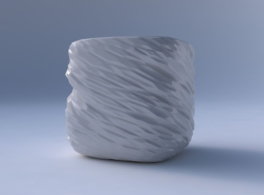 Vase quadratic stumpy with twisted rocky bulges 3D print model_4