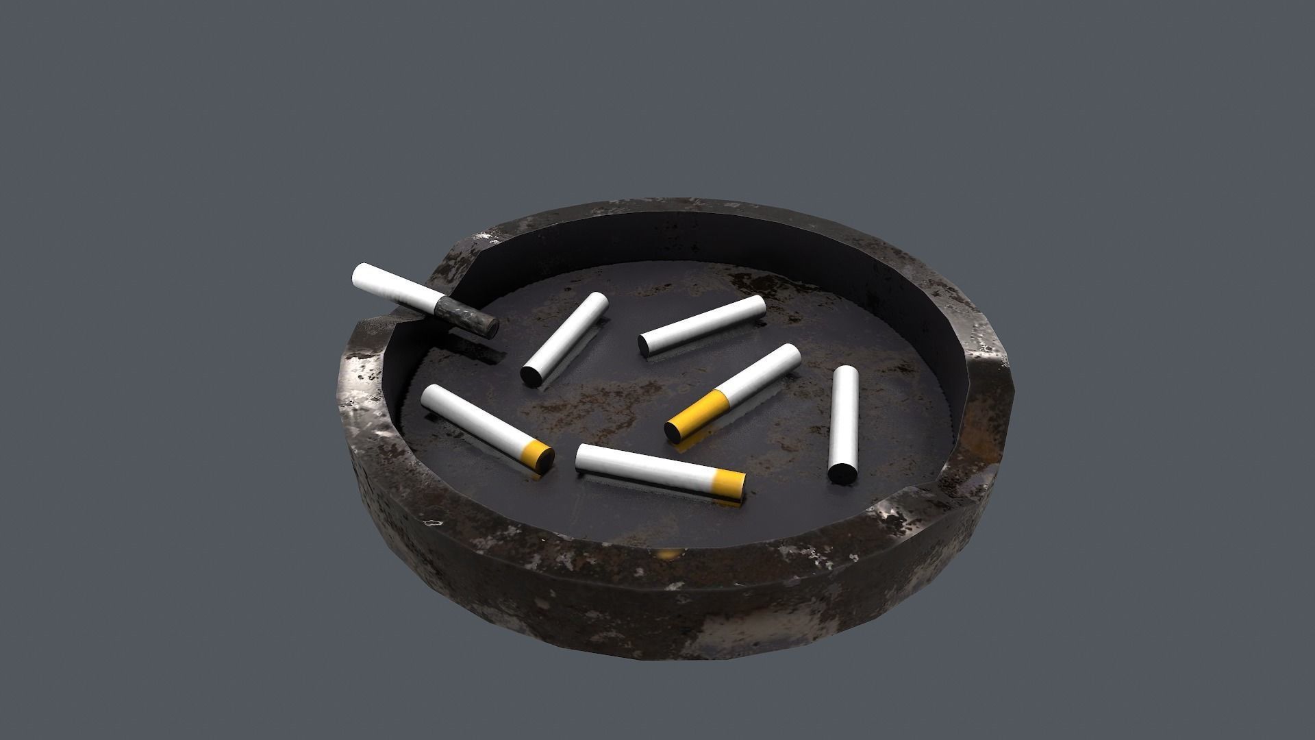 Ashtray metal plate with cigarettes in it Low-poly 3D model_11