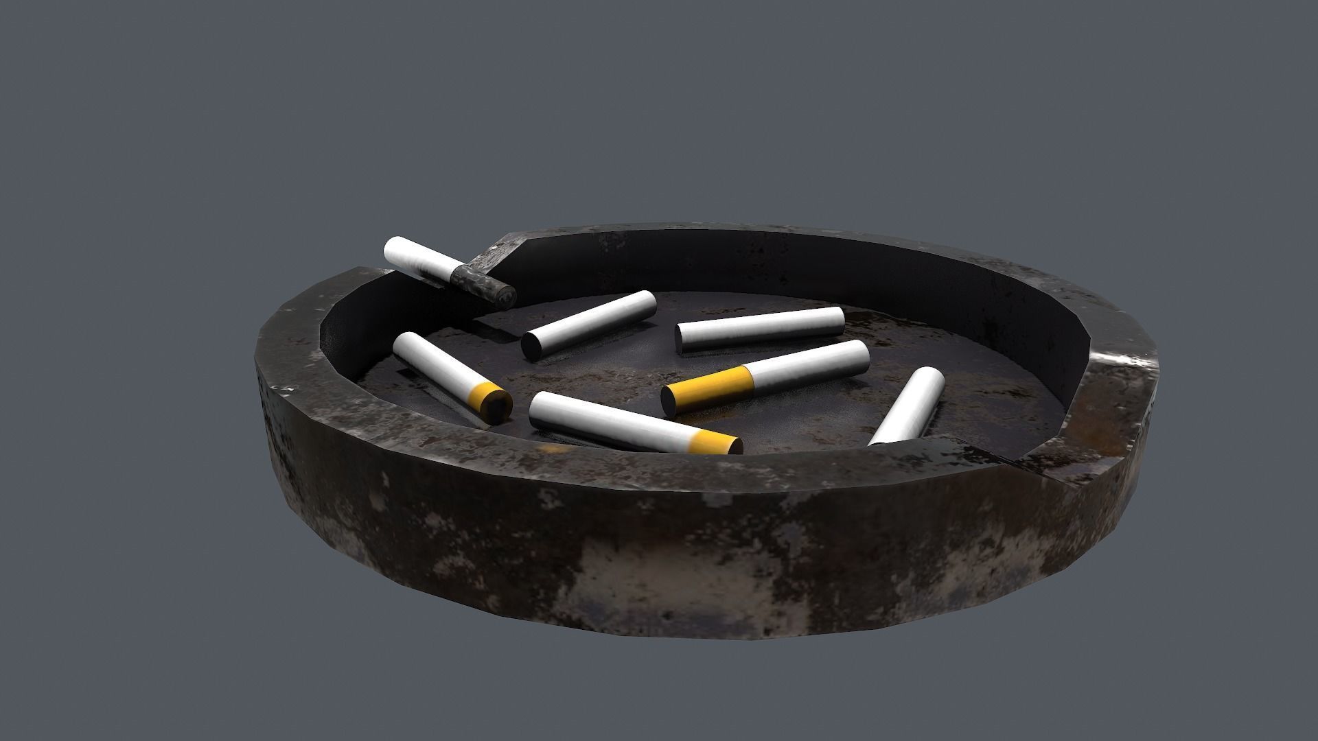 Ashtray metal plate with cigarettes in it Low-poly 3D model_5