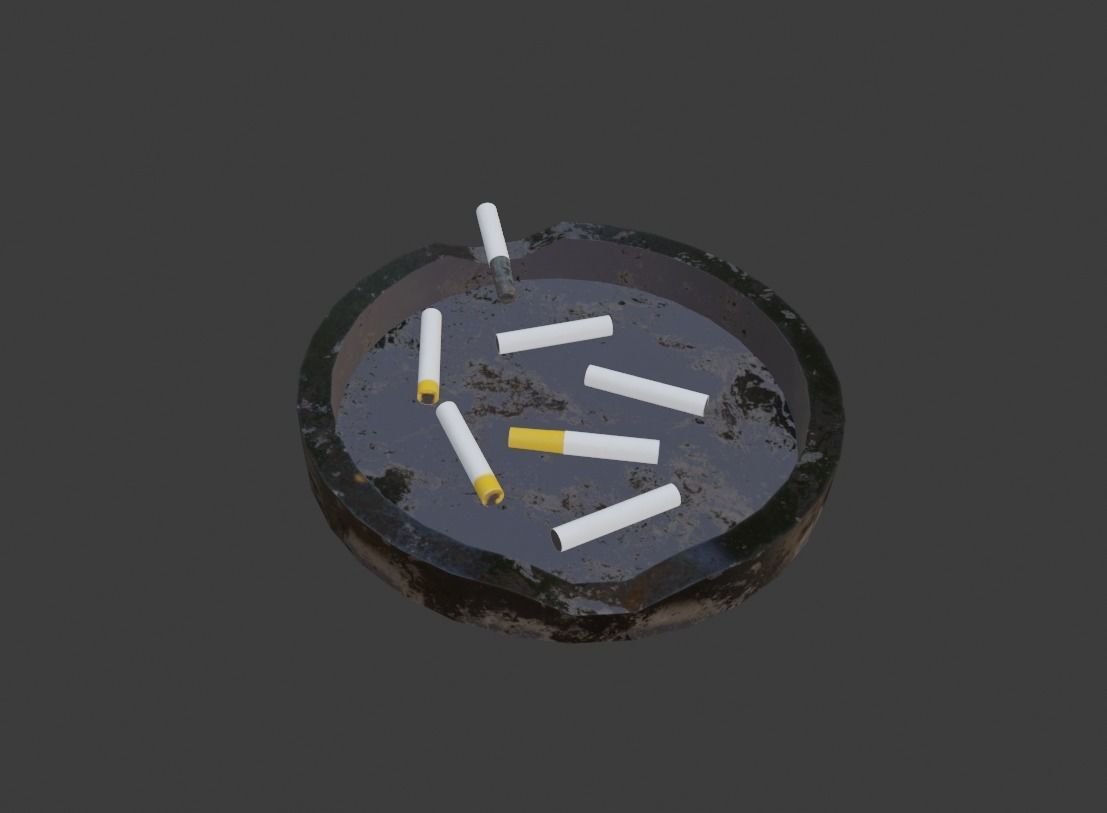 Ashtray metal plate with cigarettes in it Low-poly 3D model_12