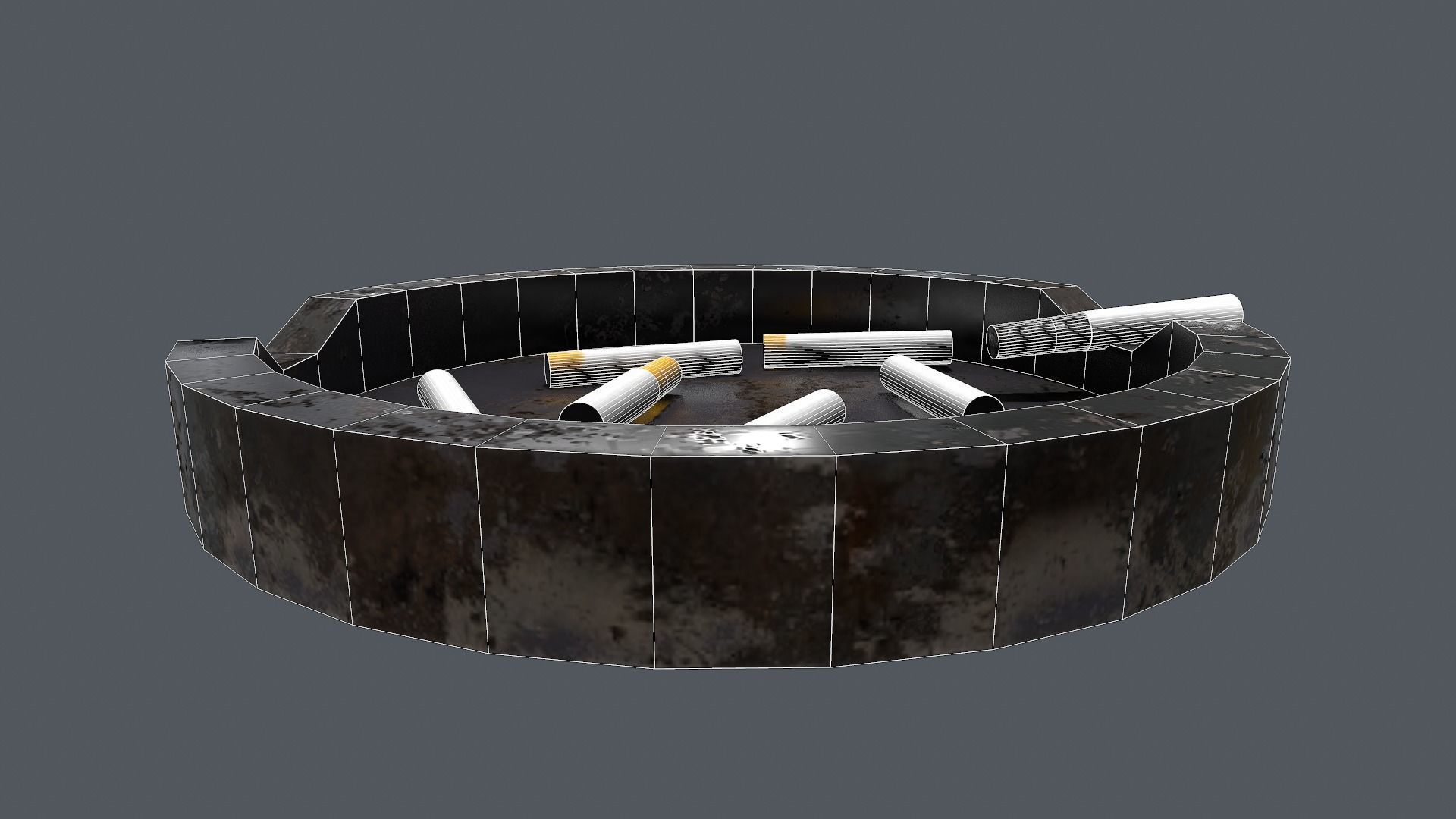 Ashtray metal plate with cigarettes in it Low-poly 3D model_17