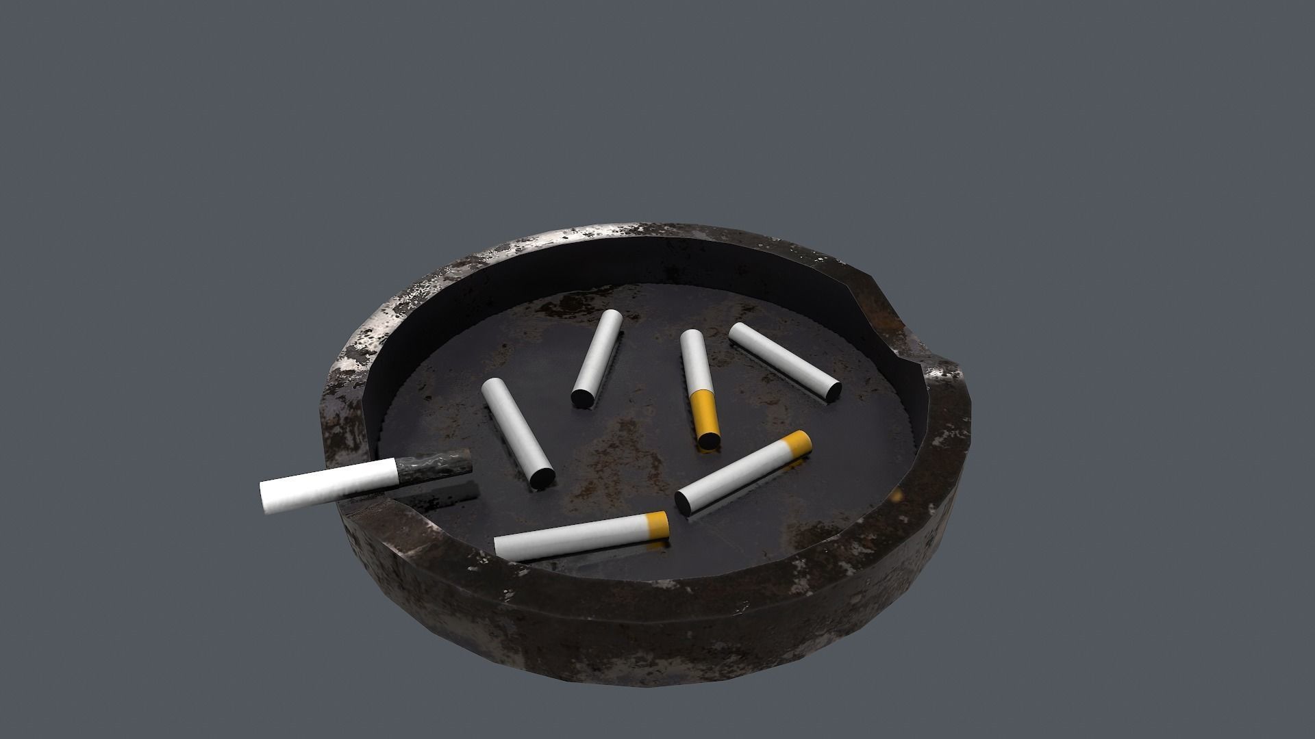 Ashtray metal plate with cigarettes in it Low-poly 3D model_9