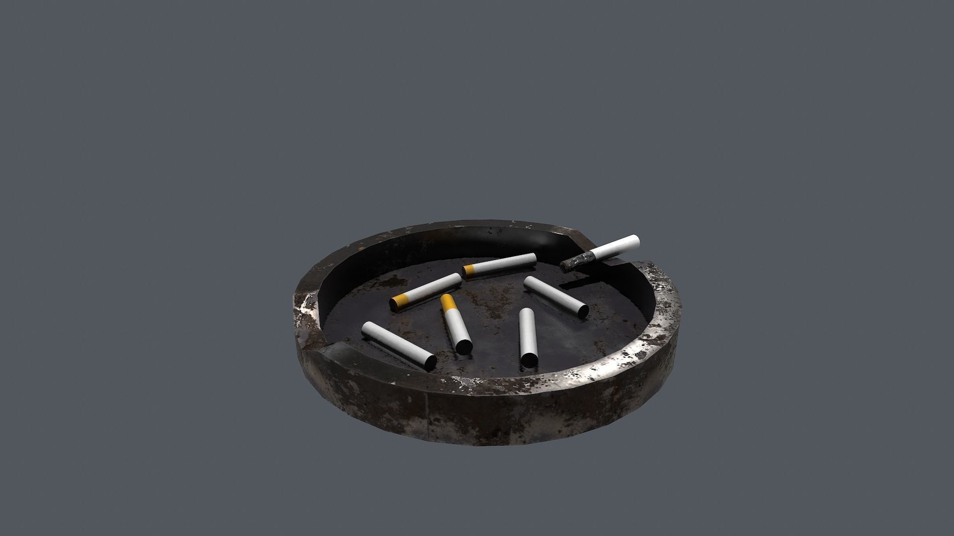 Ashtray metal plate with cigarettes in it Low-poly 3D model_7
