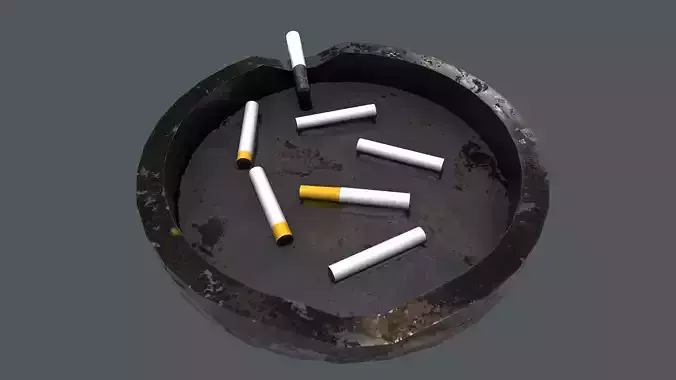 Ashtray metal plate with cigarettes in it