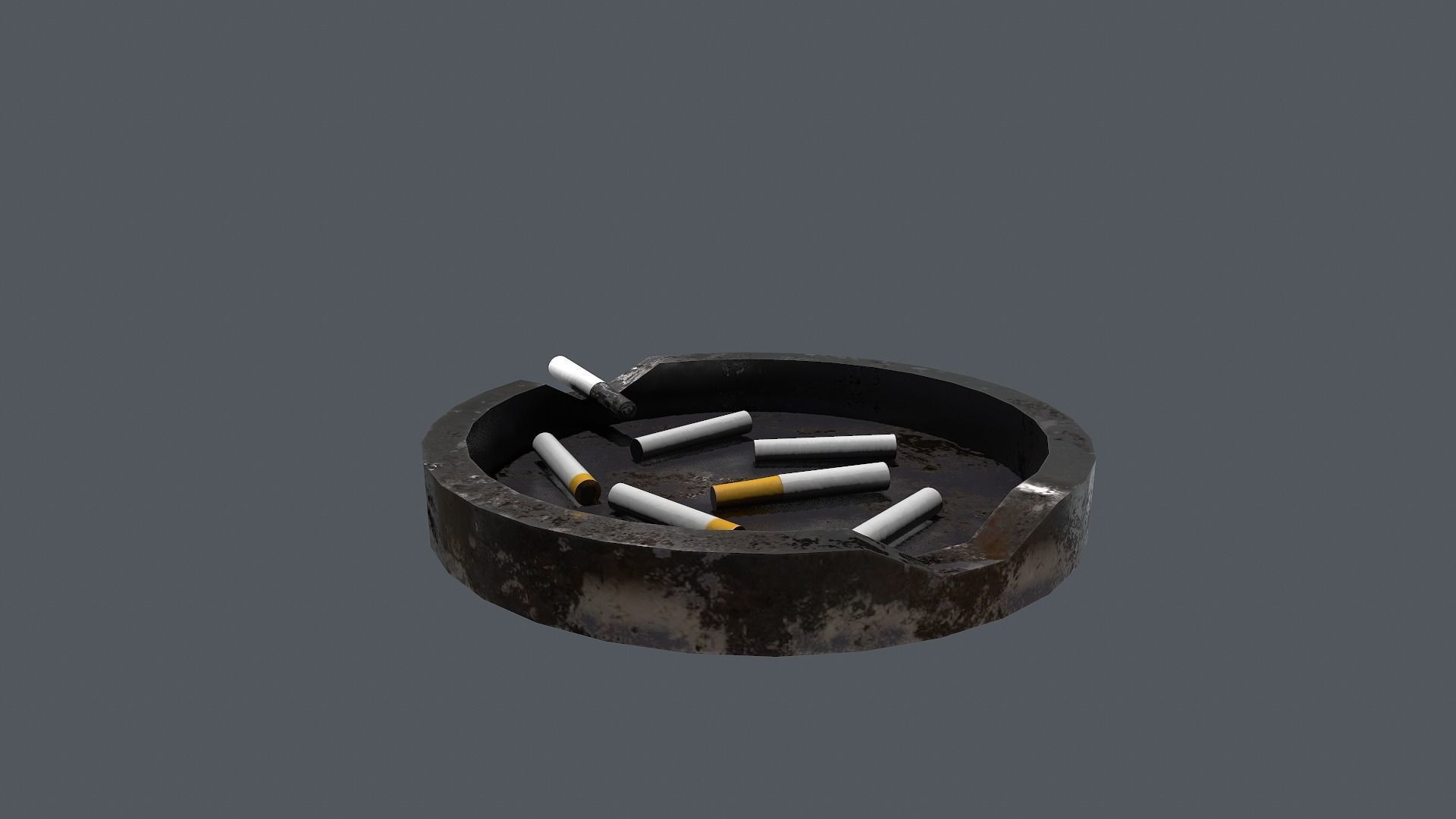 Ashtray metal plate with cigarettes in it Low-poly 3D model_8