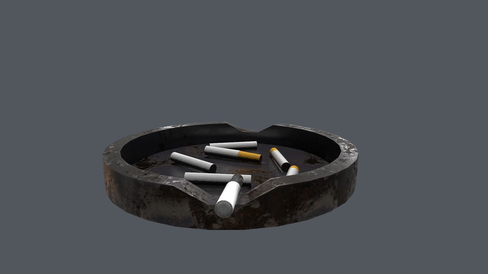 Ashtray metal plate with cigarettes in it Low-poly 3D model_10