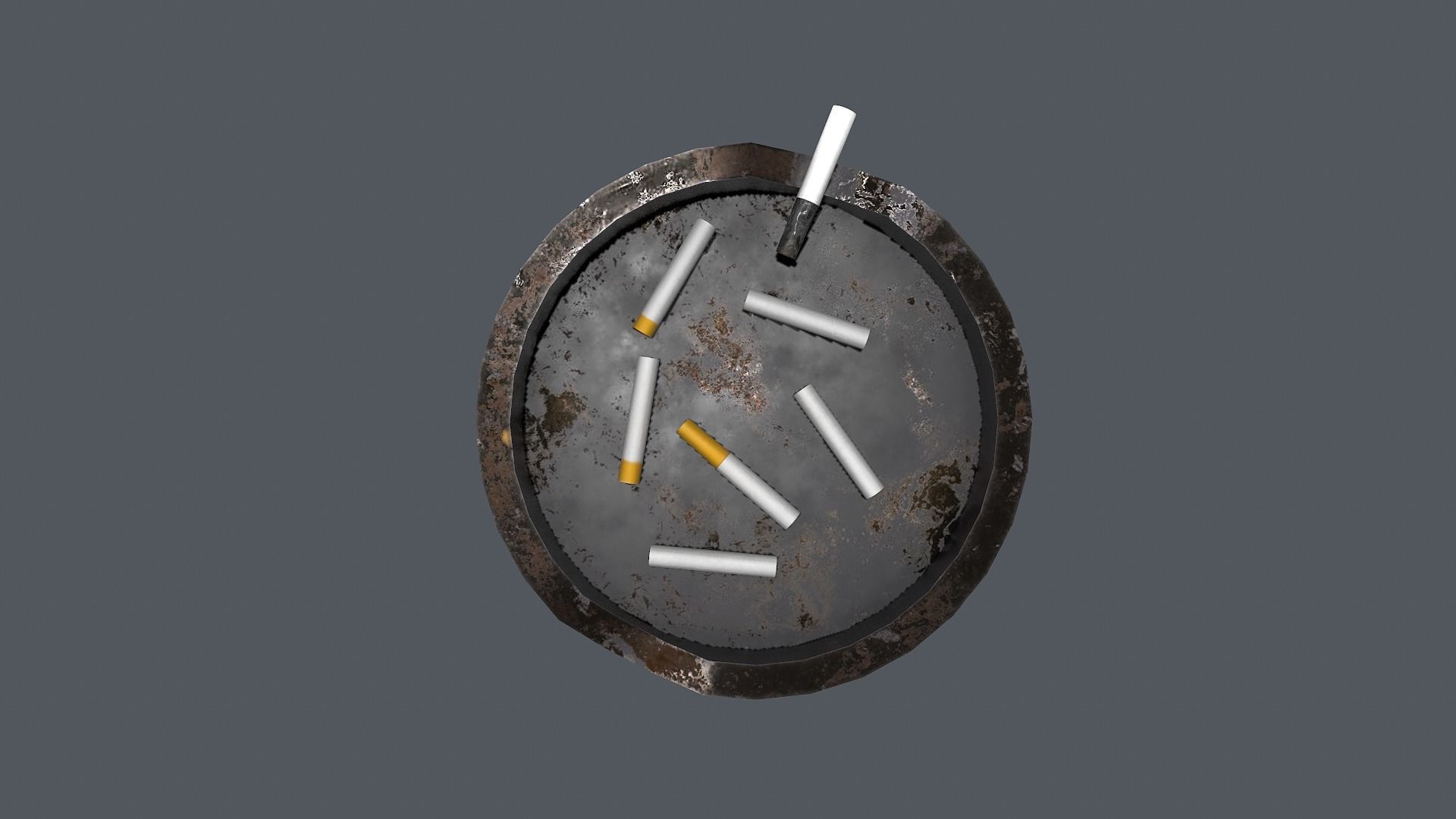Ashtray metal plate with cigarettes in it Low-poly 3D model_2