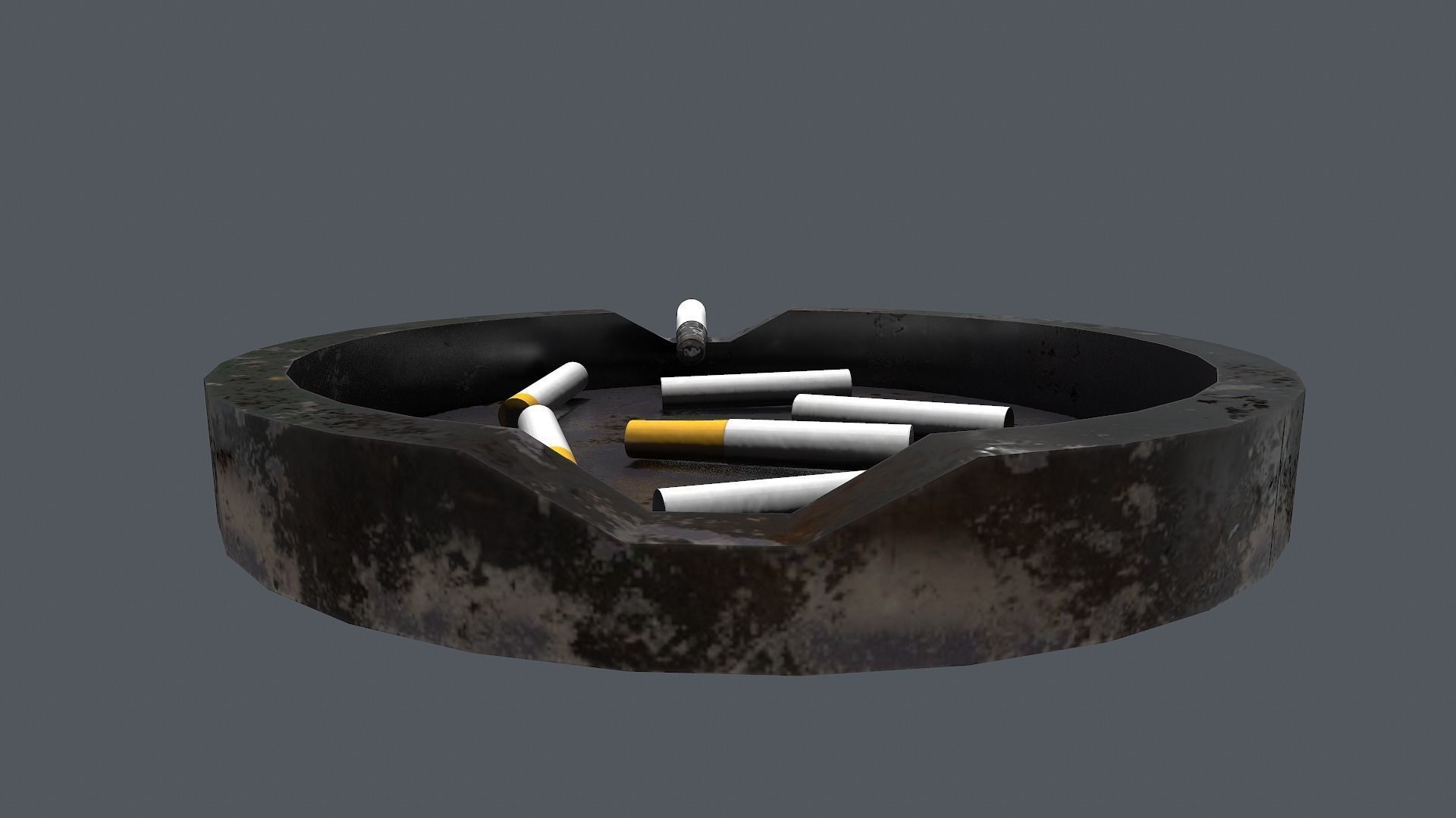 Ashtray metal plate with cigarettes in it Low-poly 3D model_4