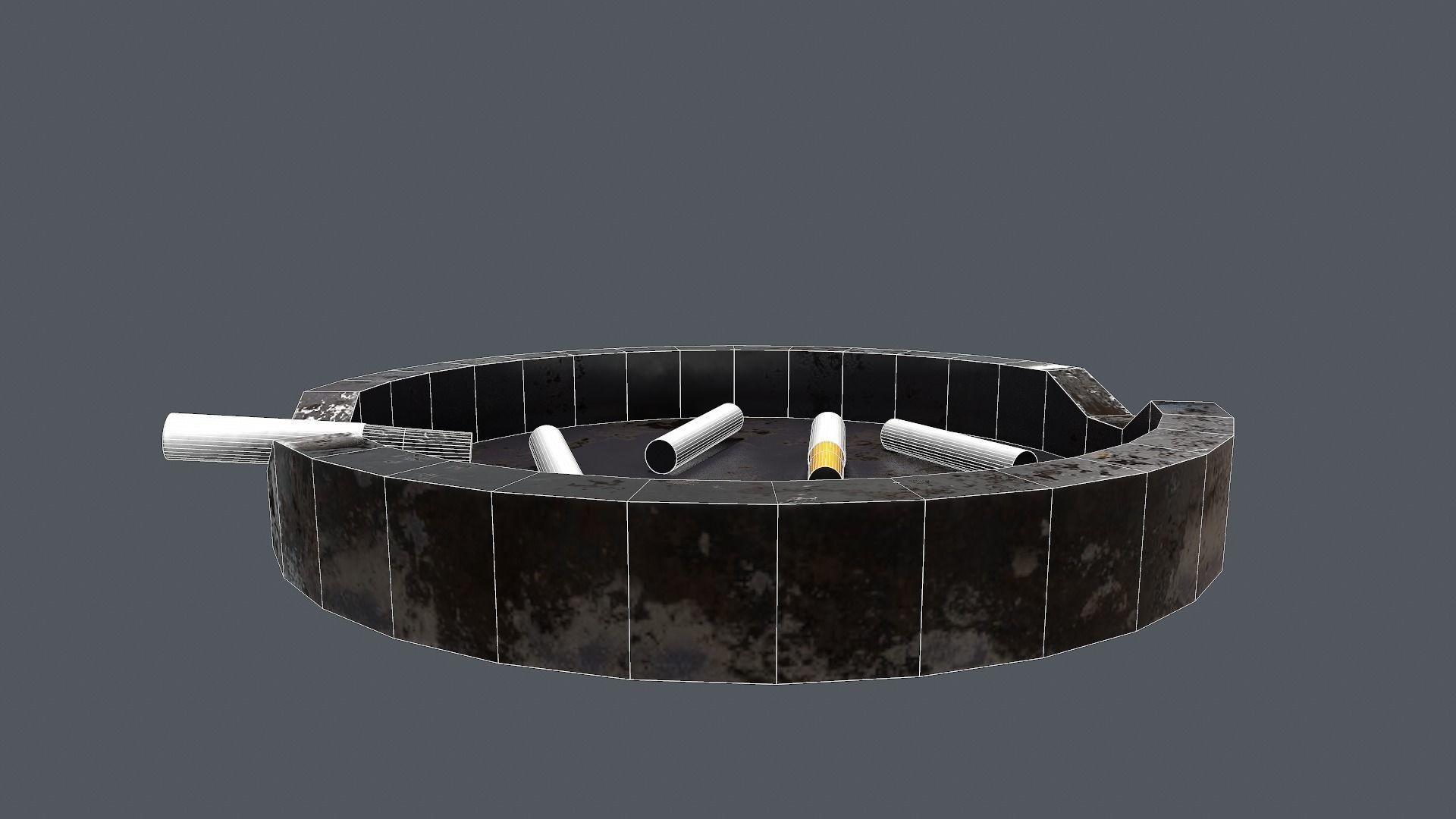 Ashtray metal plate with cigarettes in it Low-poly 3D model_19