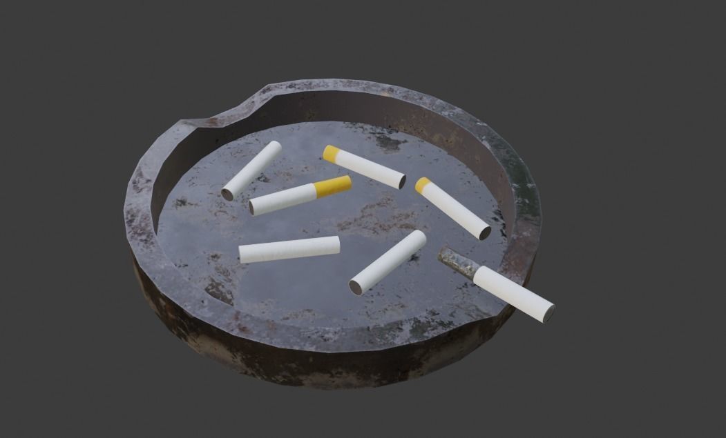 Ashtray metal plate with cigarettes in it Low-poly 3D model_13
