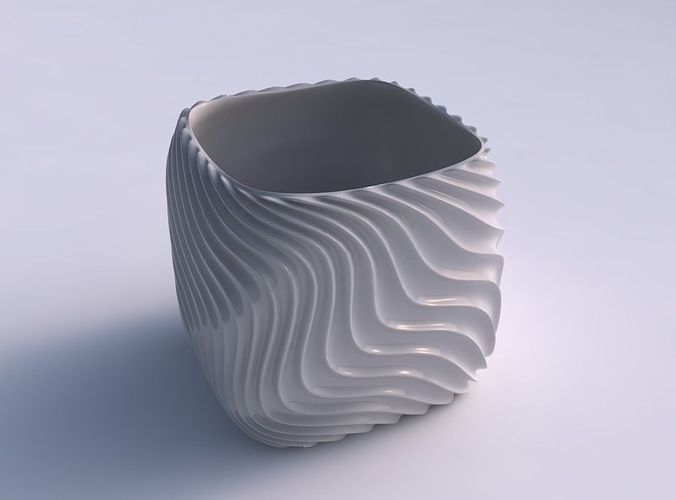 Vase quadratic stumpy with wavy extruded lines 3