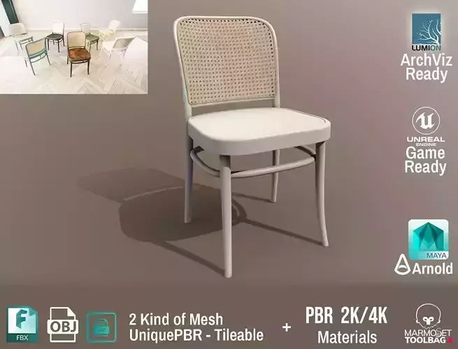 Ton Chair 811 White paint Design PBR - Lumion - UE4 Low-poly 3D model