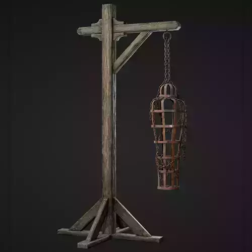 Gibbet wooden pole with basket hanging from it