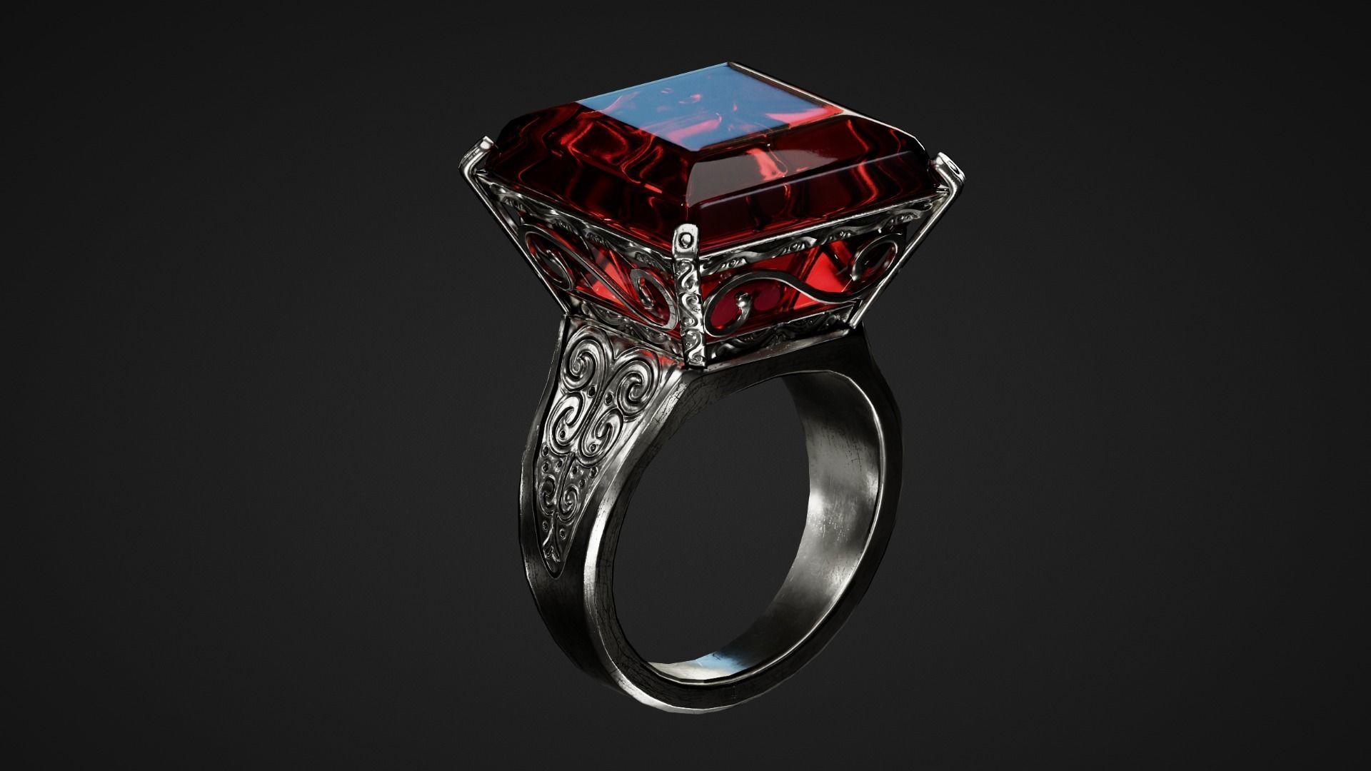 Rings garnet ring Low-poly 3D model_1