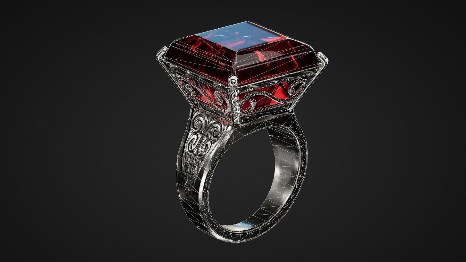 Rings garnet ring Low-poly 3D model_2