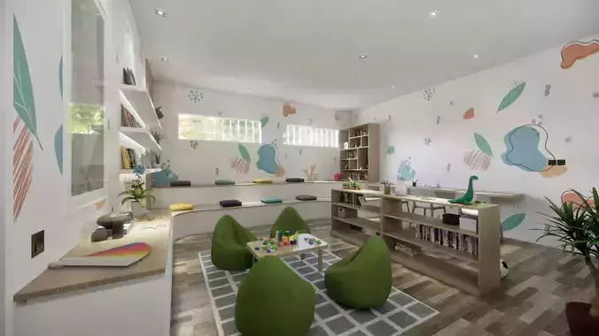 Rendering Realistic Scene  Kindergarth  and  Home Schooling 3D model