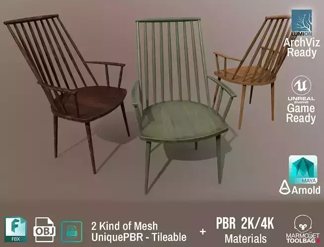 PBR Various Options Wooden Armchair Design - Lumion - UE4 Low-poly 3D model