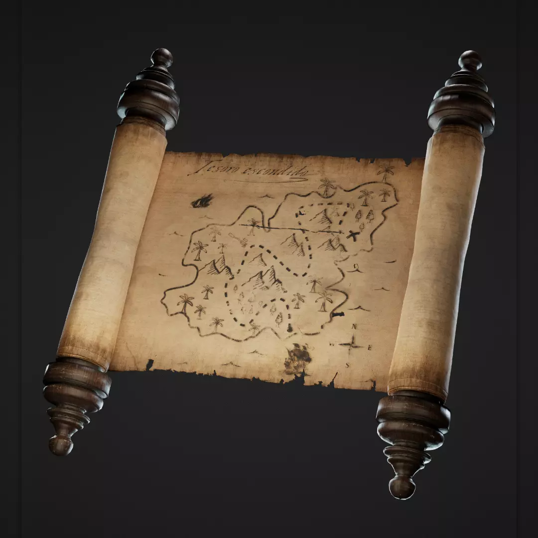 Pirate Map and Scrolls Low-poly 3D model_0